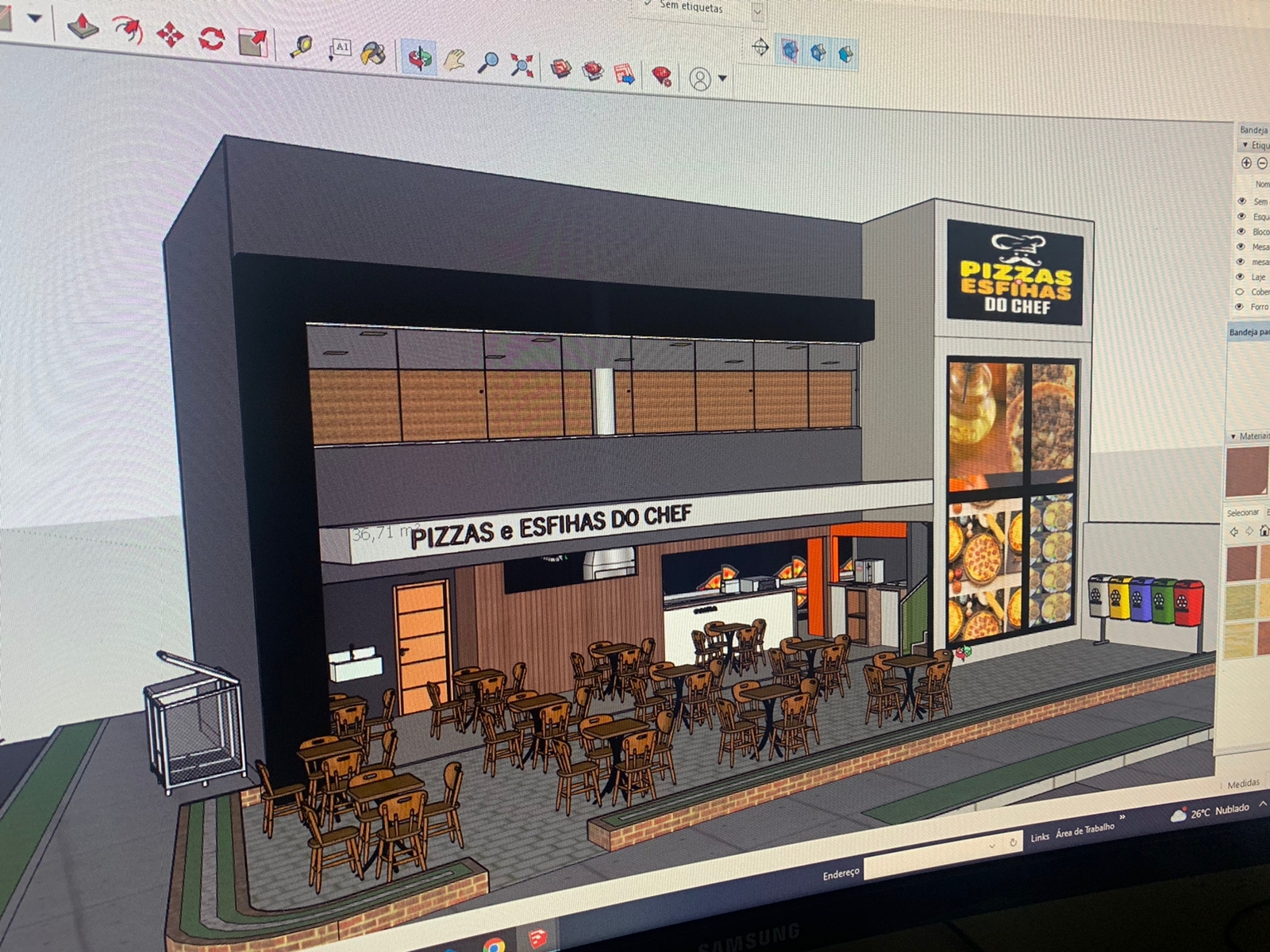 Render 3D da nova sede do PIZZAS E ESFIHAS DO CHEF